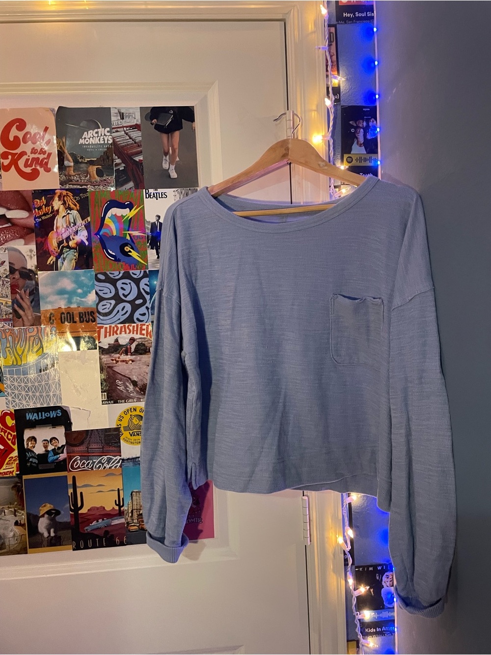 Light Blue Long Sleeve Pocket Top